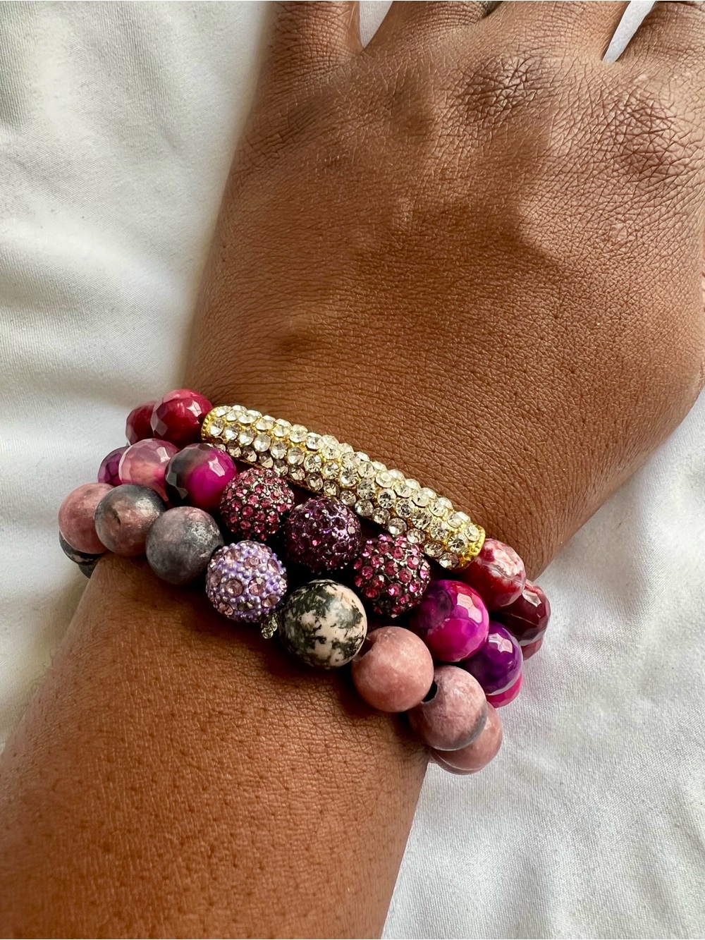 Handmade Glass & Crystal Beaded Bracelet Set ✨ Boho Chic Stack | Accent Beads |